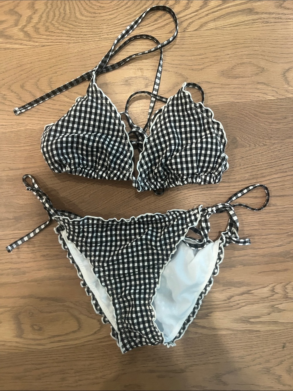 wild fable Black & White Gingham Tie-Side Triangle Bikini